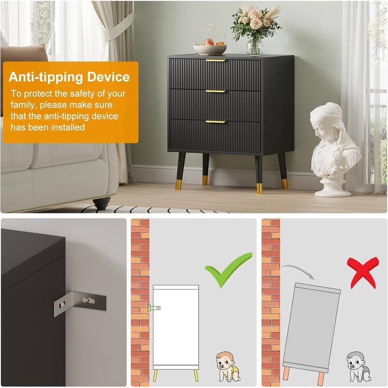 Modern 3 Drawer Dresser, Chest Cabinet Nightstand for Bedroom, Living Room