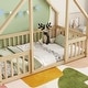 preview thumbnail 4 of 16, Twin Wood House-Shaped Floor Bed with Fence, Guardrails for Small Space, Living Room, Bedroom, Apartment