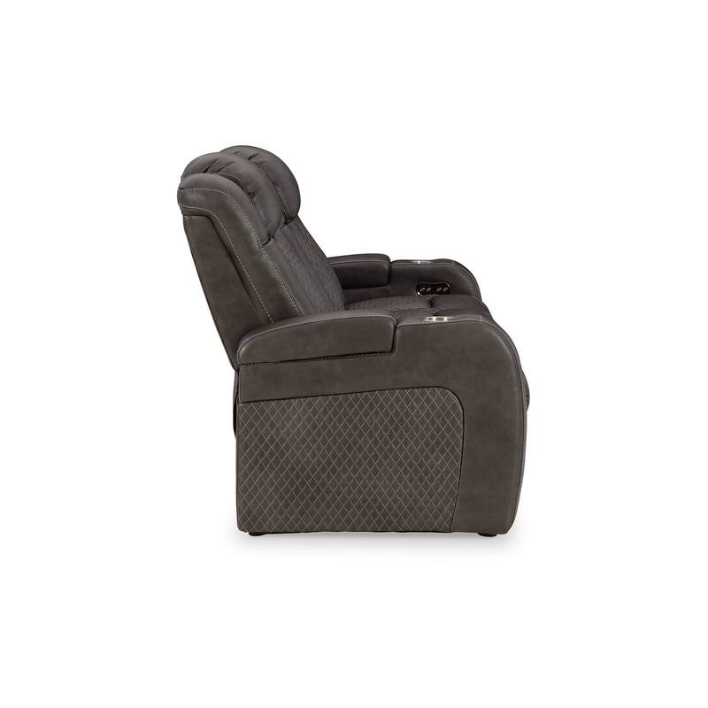 Fynne LED Power Reclining Sofa, USB Charger, Gray Faux Leather 85 Inch