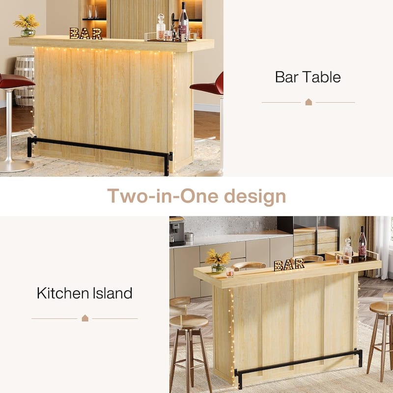 4-Tier Wooden Bar Table, 70.9" Large Home Bar Unit with Storage Shelves for Home, Patio, Basement