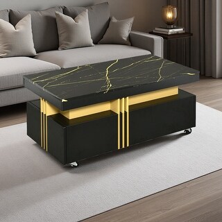 Faux Marble Coffee Table with Gold Accents & Drawers - Bed Bath ...