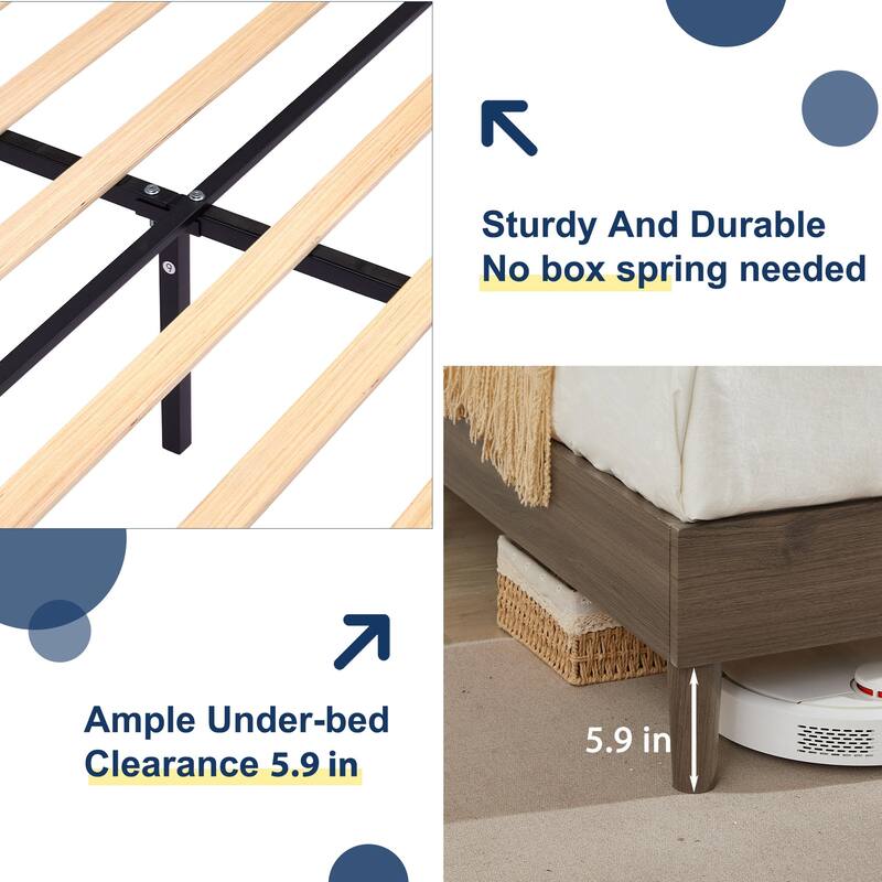 VECELO Upholstered Platform Bed Frame with Adjustable Headboard, Solid Wood Slats, No Box Spring Needed, Twin/Full/Queen Size
