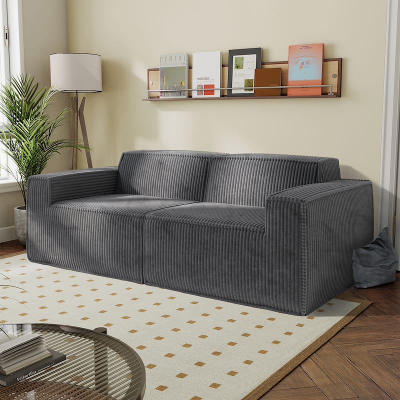Furniture of America Navir Modern 2-Piece Chenille Foam Modular Loveseat - Dark Grey with Arms