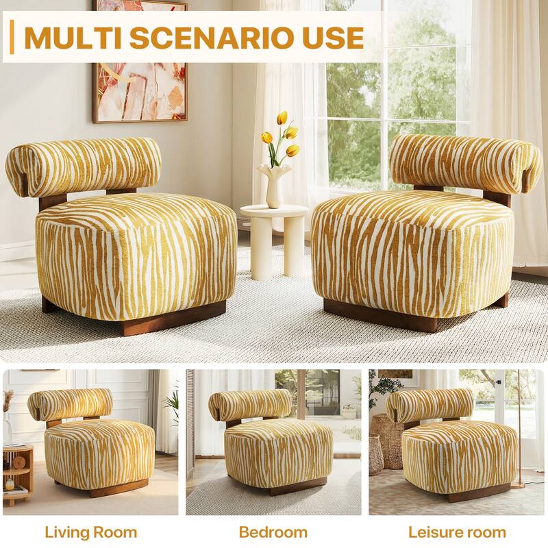 Rossetta Zebra-Striped Chenille Fabic Low Cylindrical Backrest Armchair with High-Quality Foam Cushion