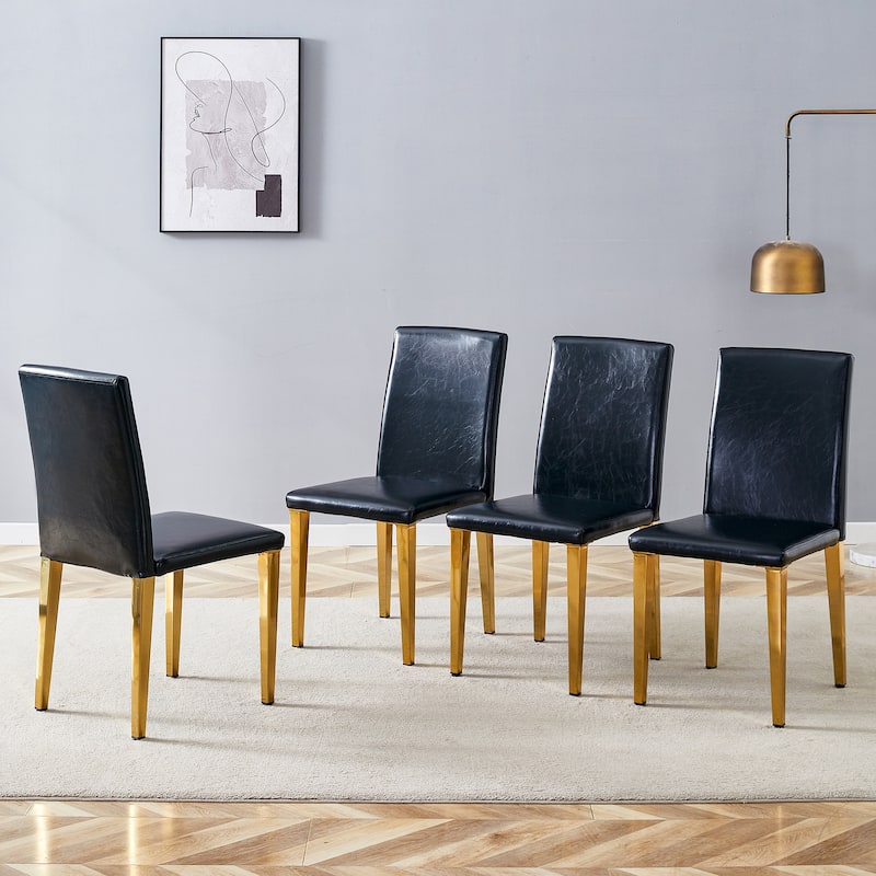 Four Dining Chairs, Golden Metal Legs