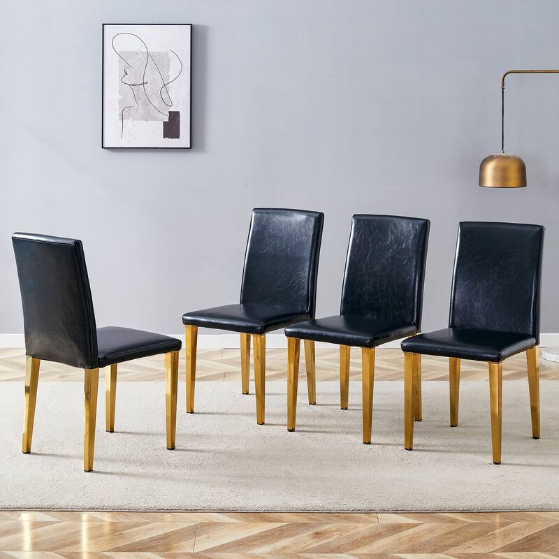 Modern Simple Dining Chair PU Dining Chair with Non-slip Feet and Metal Legs, for Restaurant Kitchen, 4-Piece Set