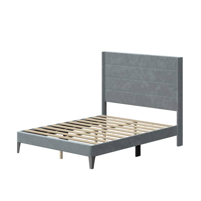High Back Upholstered Platform Bed Frame,380gsm,TB117 Certified,Easy Detachable,Grey