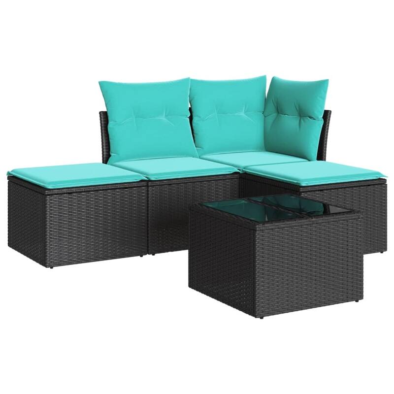 vidaXL 5 Piece Patio Sofa Set with Cushions Black Poly Rattan - 24.4 x 24.4 x 27.2