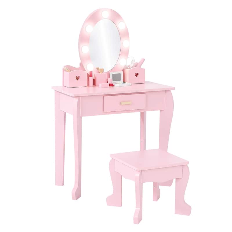Kids Vanity Set with Mirror and Drawer for Ages 4-9
