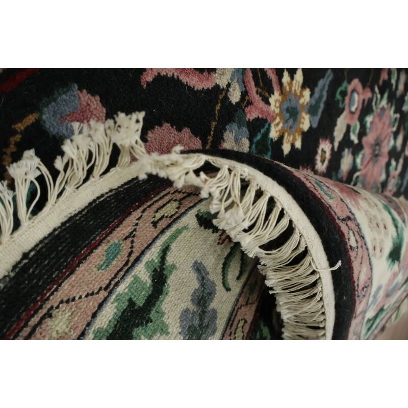 Hand Knotted Oriental 100% Wool Carpet Traditional All-Over Black Agra Area Rug - 6' 1'' X 4' 2''