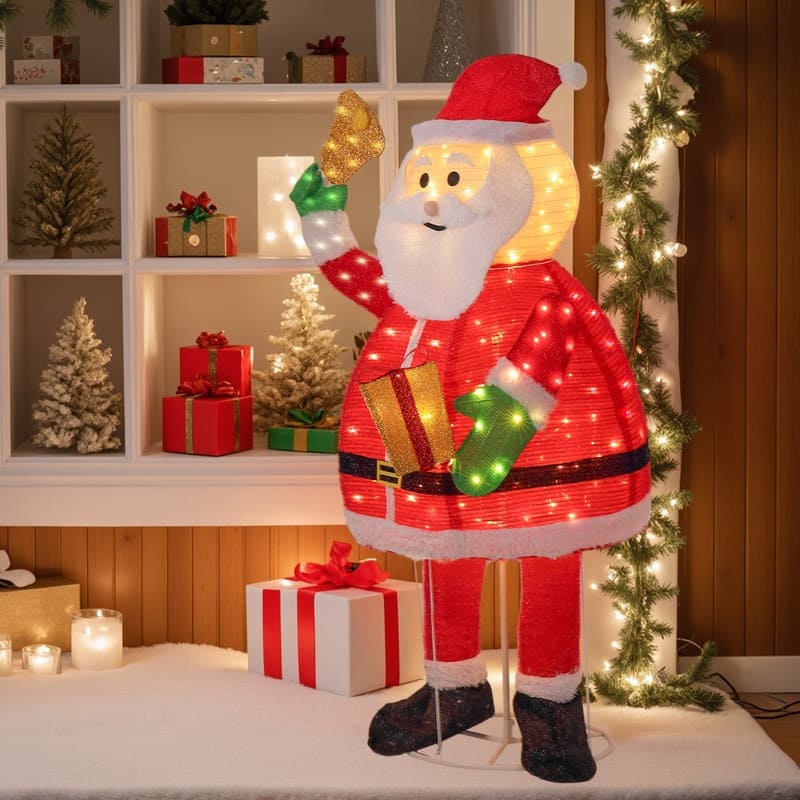 6FT Lighted Santa Claus Holding Bell Christmas Yard Decorations - Red