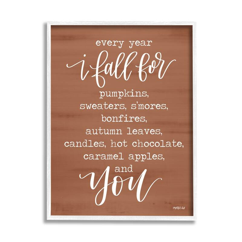 Stupell Cozy Romantic Autumn Quote Brown Seasonal Calligraphy Framed Wall Art - White - 16 x 20 - White