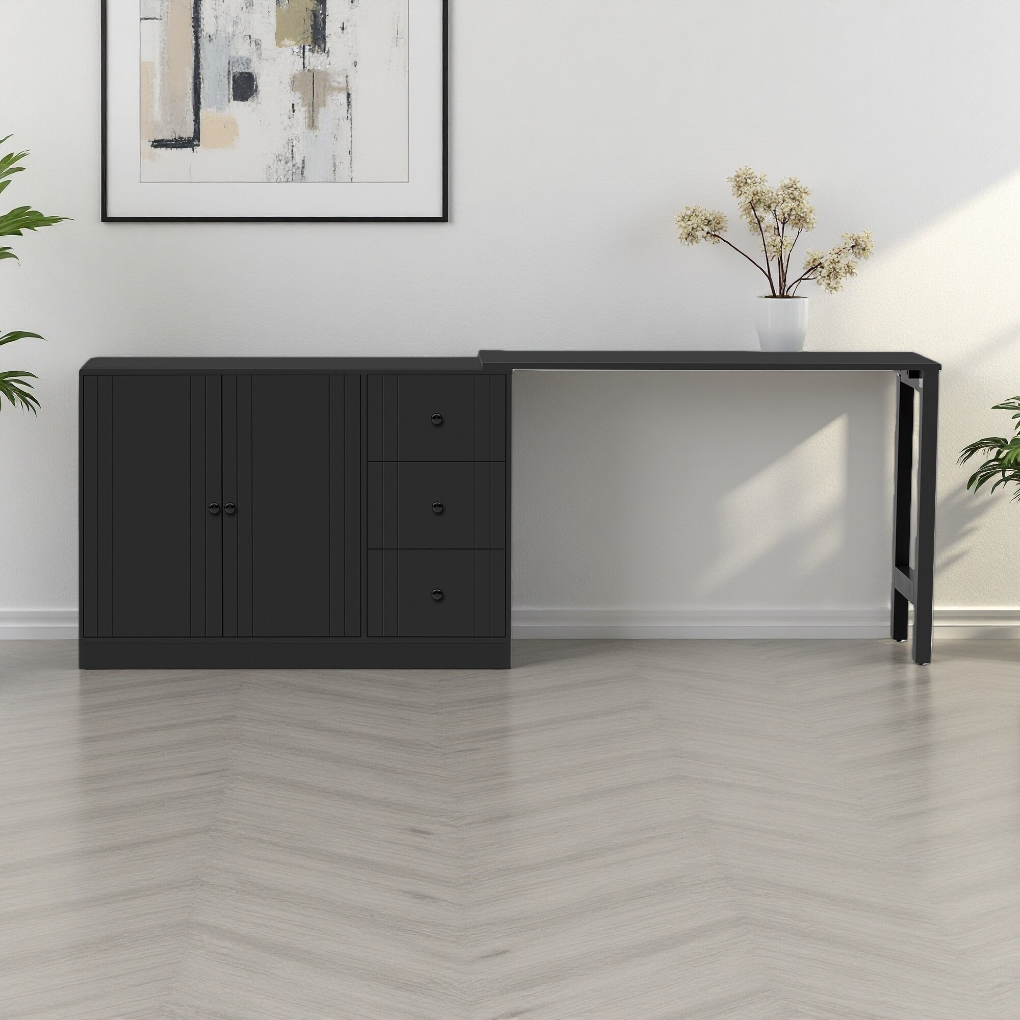 89.7" Extendable Sideboard with Table, Drawers & Adjustable Shelves