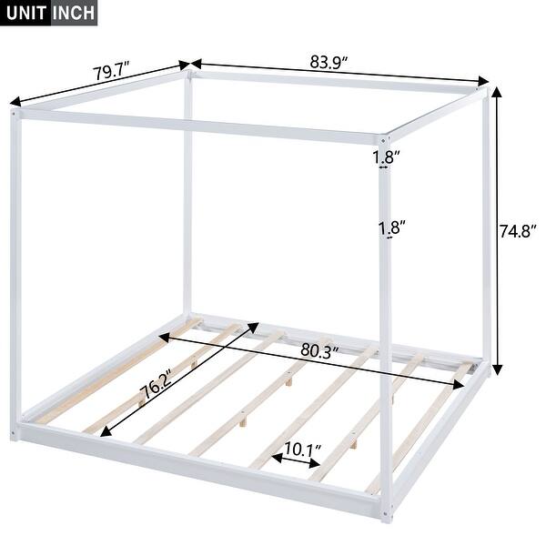 dimension image slide 0 of 2, Durable King Canopy Platform Bed with Customizable Curtain Options, Natural