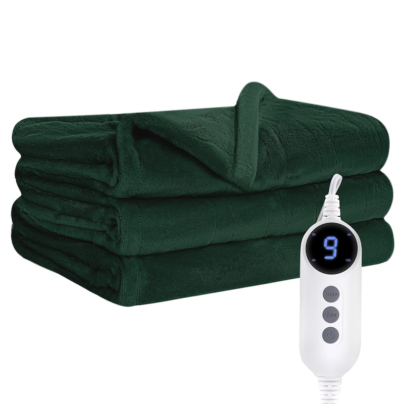 Reversible Flannel Electric Blanket, Soft & Cozy Heated Throw, 9 Heat Settings with Timer Controller - 50"*60" - Green