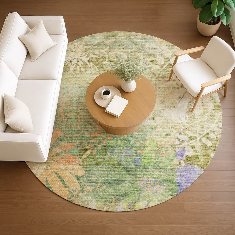 Machine Washable Indoor/ Outdoor Modern Floral Chantille Rug