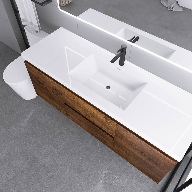Floating Bathroom Vanity with Integrated Resin Top