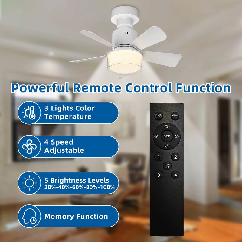 17.7 in. Indoor Socket Ceiling Fan Light with Remote, LED Light, 4 Fan Speeds, Dimmable, 3 Color Temperatures