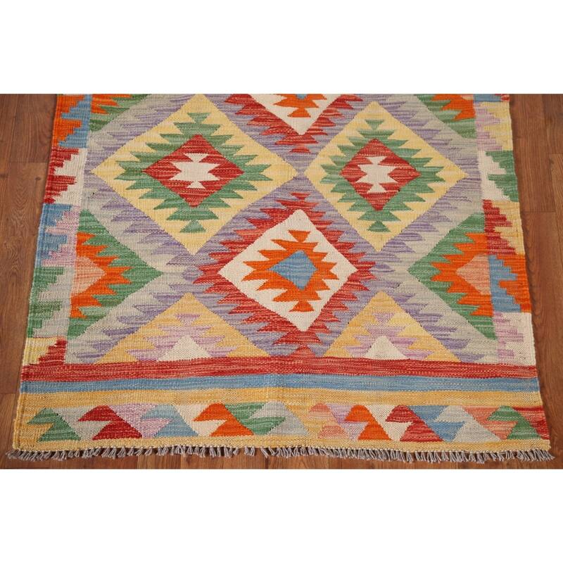 Reversible Kilim Accent Rug Flatweave Geometric Wool Carpet - 3'5"x 5'2"
