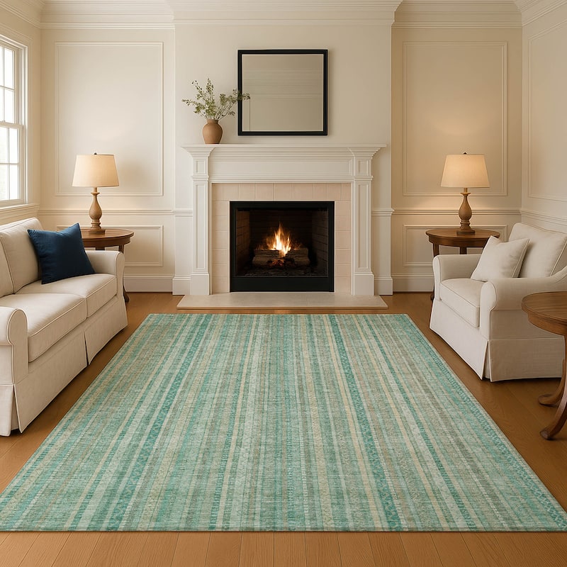 Premium Washable Super Soft Striped Mayfield Rug - Aqua - 8' x 10'