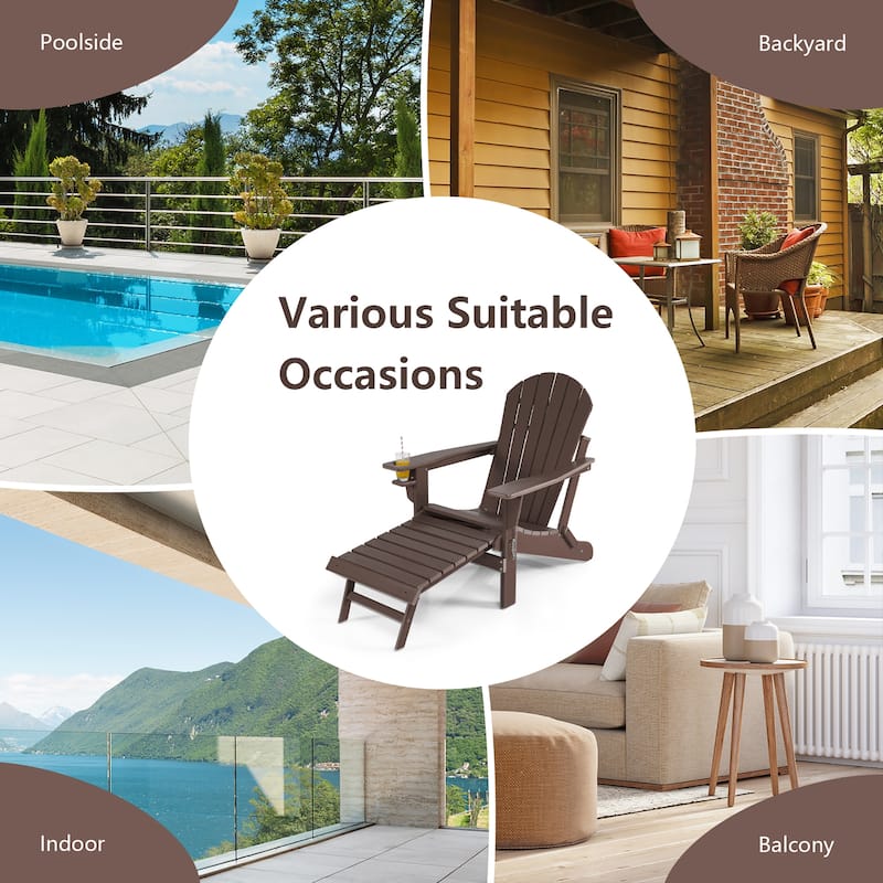 Costway Patio Folding Adirondack Chair HDPE All-Weather Pull-Out - 30''x 53''x 36.5''