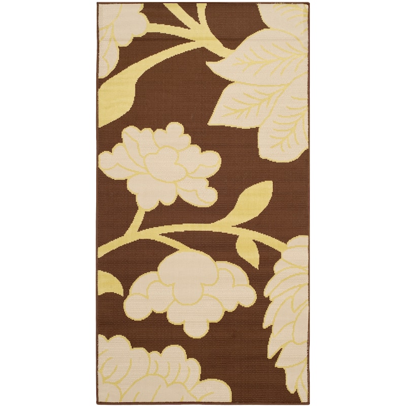 SAFAVIEH Hampton Svafa Modern Indoor/ Outdoor Waterproof Patio Backyard - 2' 7" x 5' - Brown/Ivory