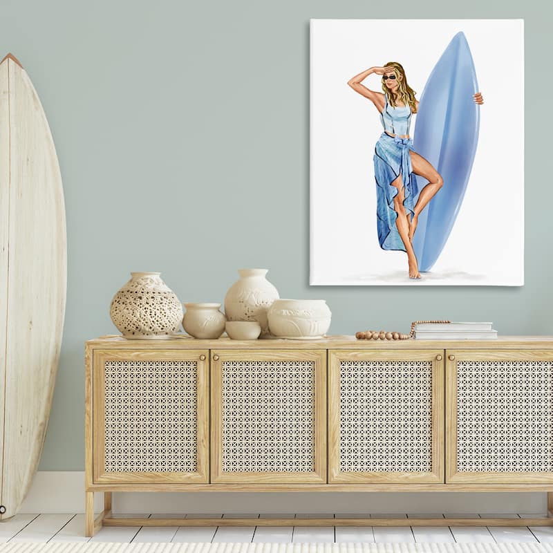 Stupell Trendy Surfer Girl in Blue Canvas Wall Art Design By Ziwei Li