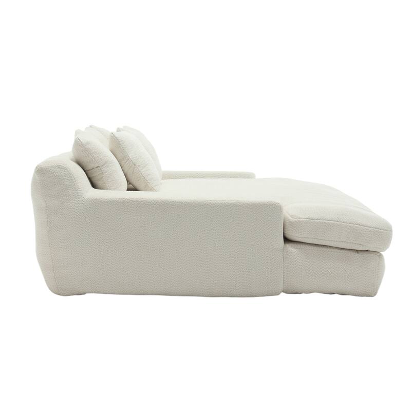 2-seater Lazy Sofa Bed with 5 Back Pillows, White Chenille for Living Room