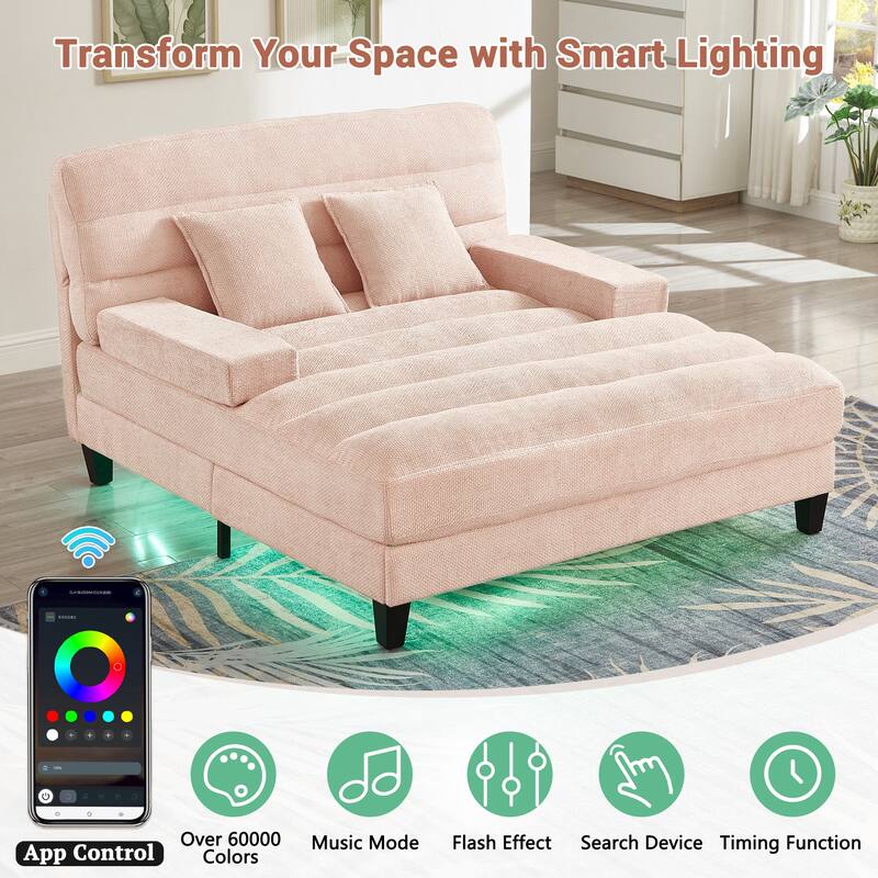 Smart Adjustable Chenille Chaise Lounge Sofa with RGB LED Lights by Harper&Bright Designs