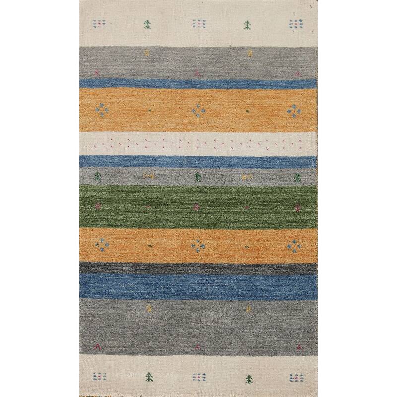 Striped Gabbeh Oriental Area Rug Hand-knotted Wool Carpet - 2'6"x 4'11"