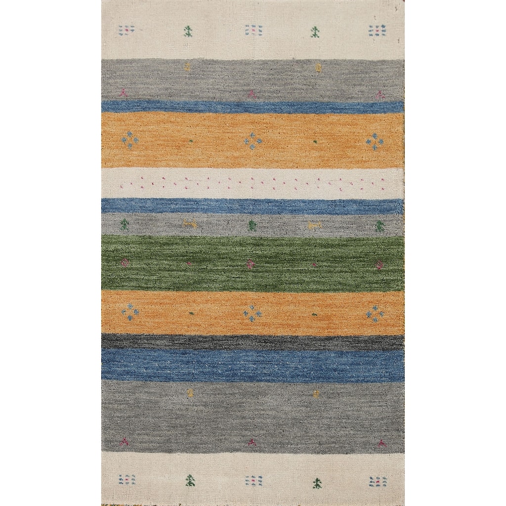 Striped Gabbeh Oriental Area Rug Hand-knotted Wool Carpet - 2'6"x 4'11"