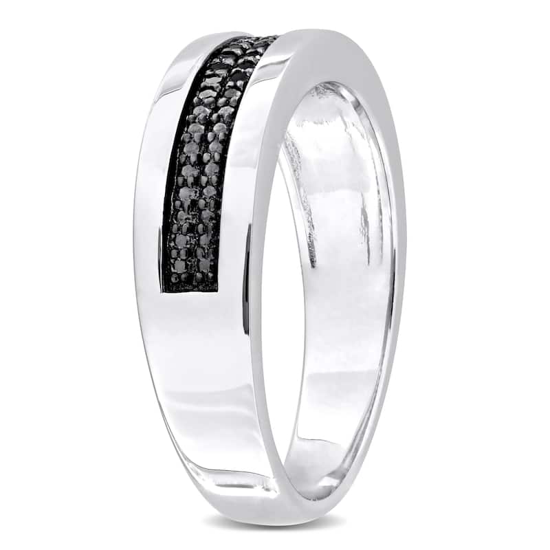 Miadora 1/10ct TDW Black Diamond Mens Double Row Anniversary Band in Sterling Silver