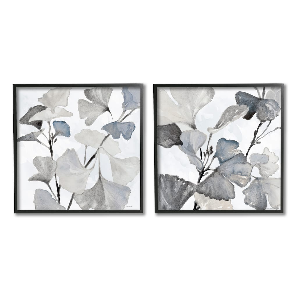 Stupell Elegant Monochromatic Plant Leaves Botanical Illustration Framed 2 Piece Wall Art - White