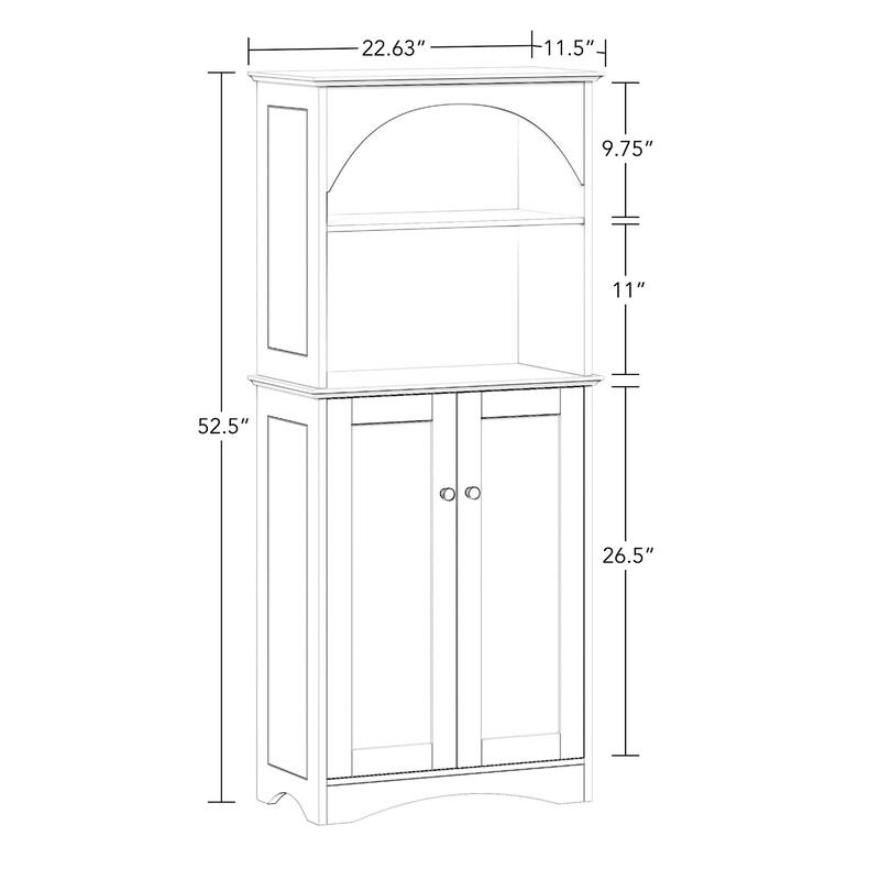 Two-Door Tall Kitchen Storage Cabinet with Open Shelves - White