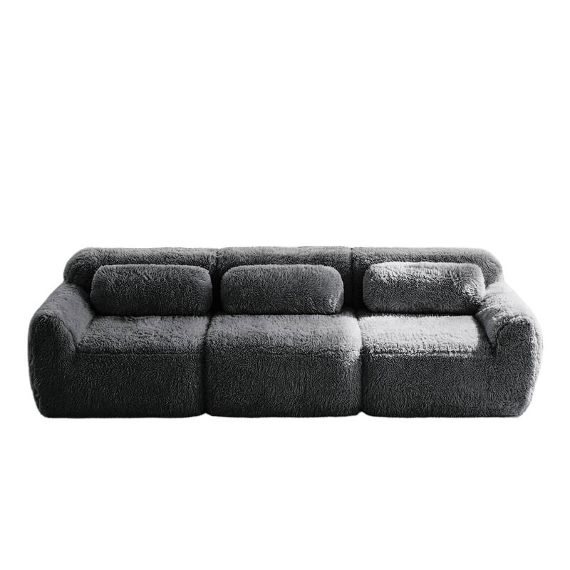 Homy Casa Modular Sectional Sofa, Dark Grey Plush Fabric with Non-Slip Base, No Assembly Living Room Couch with Pillows