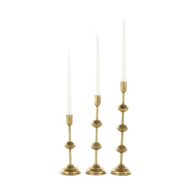 Metal Slim Decorative Candle Holder with Floating Spheres - Set of 3 Gold - Roche River Decor