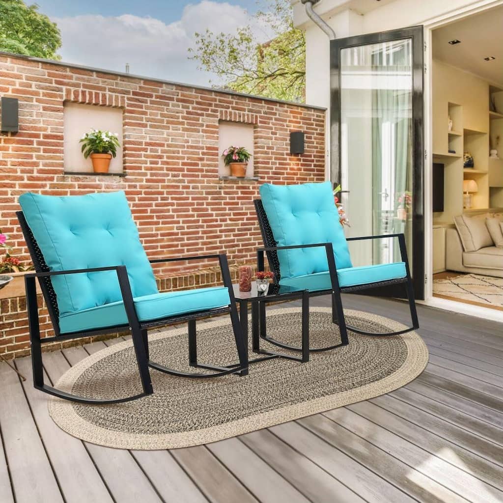 20.28 in. Wicker Patio Conversation Set 2 Chairs, Glass Side Picnic Table (3-Piece)