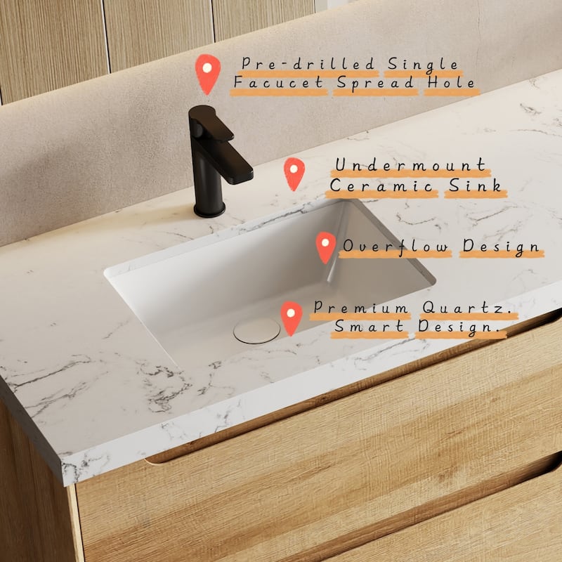 Prismis 60" 72" 84" Wall-Mount Premium Bathroom Vanity with Quartz Top