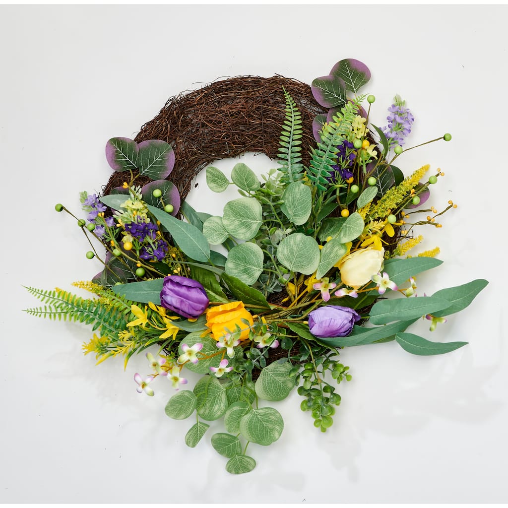 18" Tulip Green Leaves Half Wreath