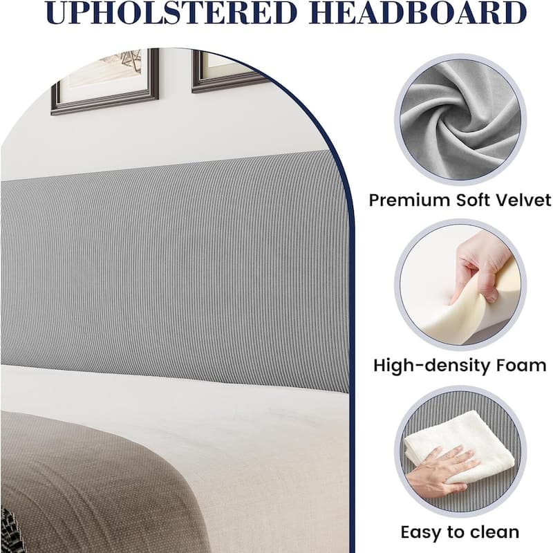 Luxurious Velvet Upholstery Platform Bed with Wingback Headboard, Wooden Slat Support, No Box Spring Need
