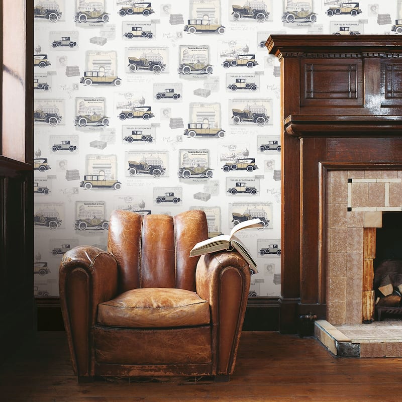 Galerie Wallcoverings Nostalgie Collection Old Time Cars Non-woven Matte Wallpaper Roll