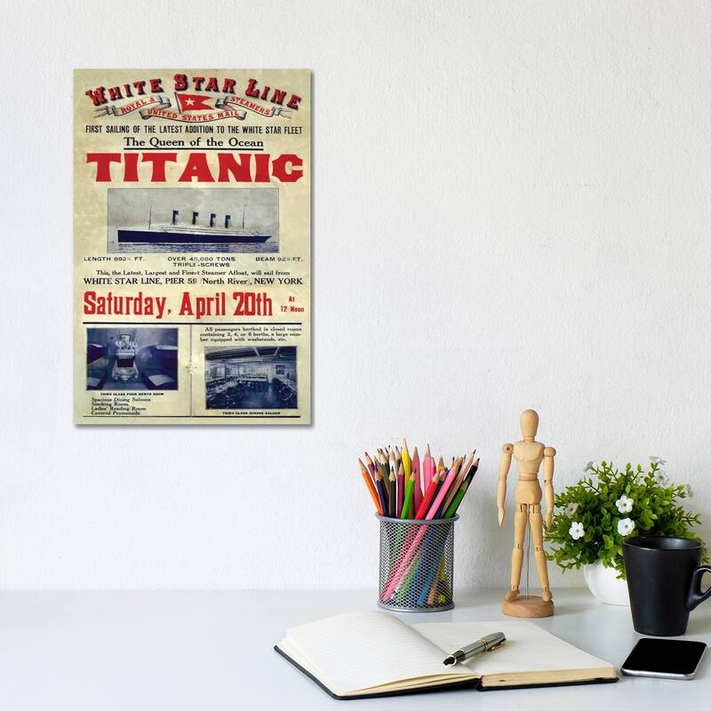 iCanvas "1912 UK Titanic Poster" by The Advertising Archives Canvas Print - 12x8x0.75