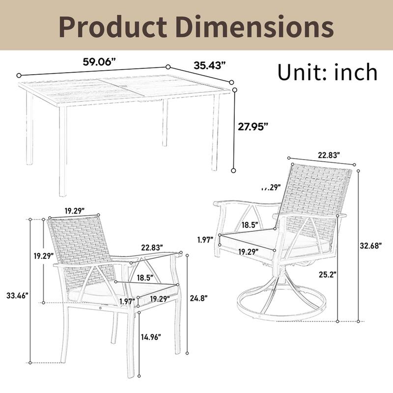 Wicker Patio Set w/ 2 Swivel Rockers,4 Chairs,Removable Cushions,7 Pcs