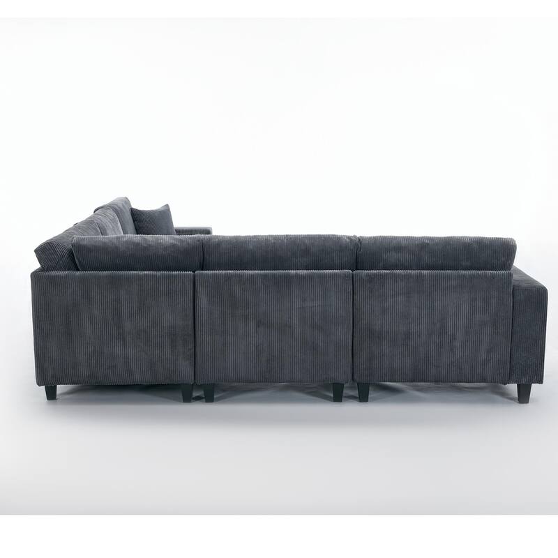 Oversized Modular Sectional Sofa Set, L Shaped, Corduroy Upholstered, 5 Seat, Gray