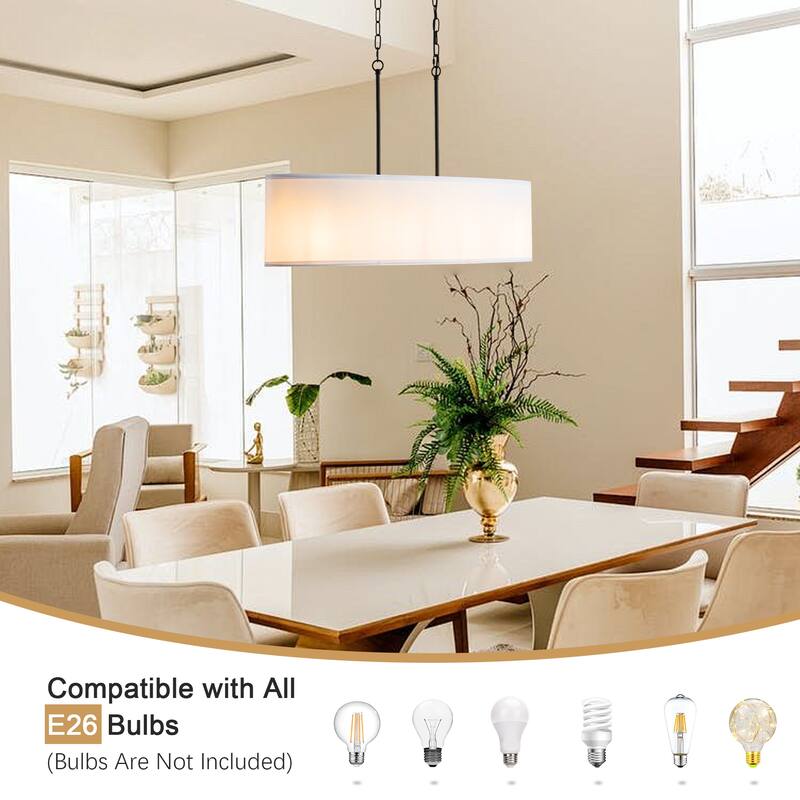 36.02-inch 4-light oval fashionable double chain chandelier with fabric lampshade