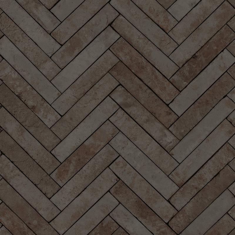 Galerie Wallcoverings Bricks and More Collection Herringbone Brick Matte Finish Vinyl on Non-woven Wallpaper Roll - 33-feet long x 21-inches wide - Anthracite Black