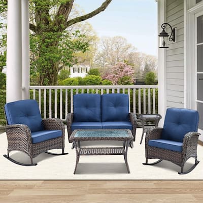 Outdoor Rocking Chairs, Loveseat Glider SOfa with Coffee Table - Brown