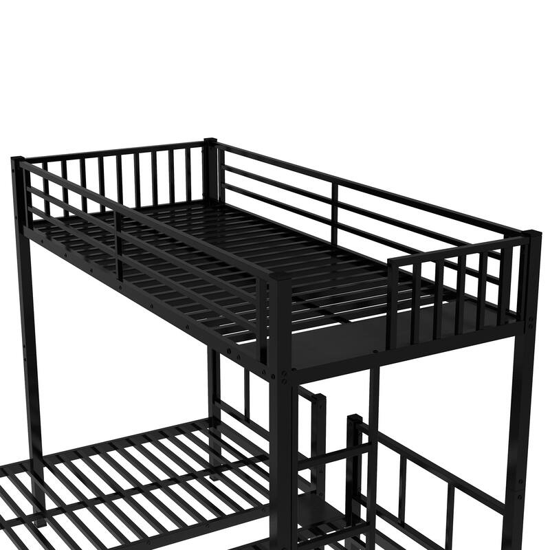 Roomfitters Twin XL over Twin & Twin Metal Triple Bunk Bed for 3, Space-Saving, Noise-Reduced Frame