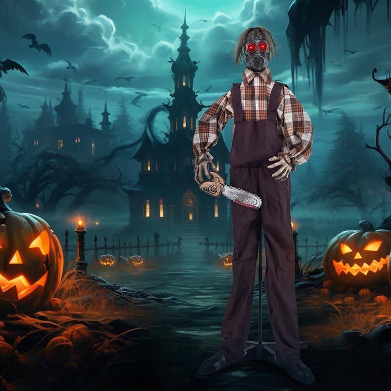 Gymax Halloween Animatronic Chainsaw Man Halloween Prop w/ Gas Mask