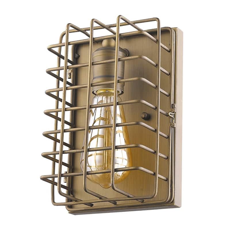 Light Gold Metal Wall Sconce with Wire Cage Shade Flush Mount, Hardwired - 4” x 6” x 9” (D x W x H)